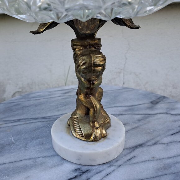 Vintage Cherub Ashtray Stand Marble & Brass - Picture 10 of 11